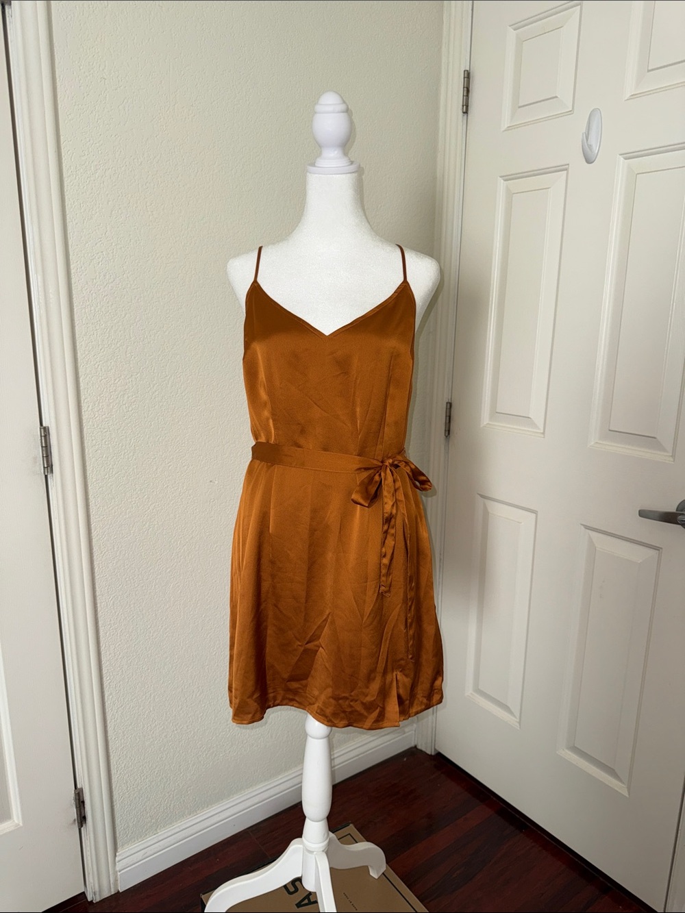 Abercrombie & Fitch Satin Slip Mini Dress in Rust